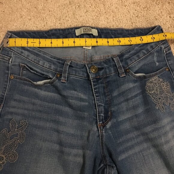 Vintage America Missy Regular Fit Emroidered Denim Blue Jeans - Picture 11 of 15